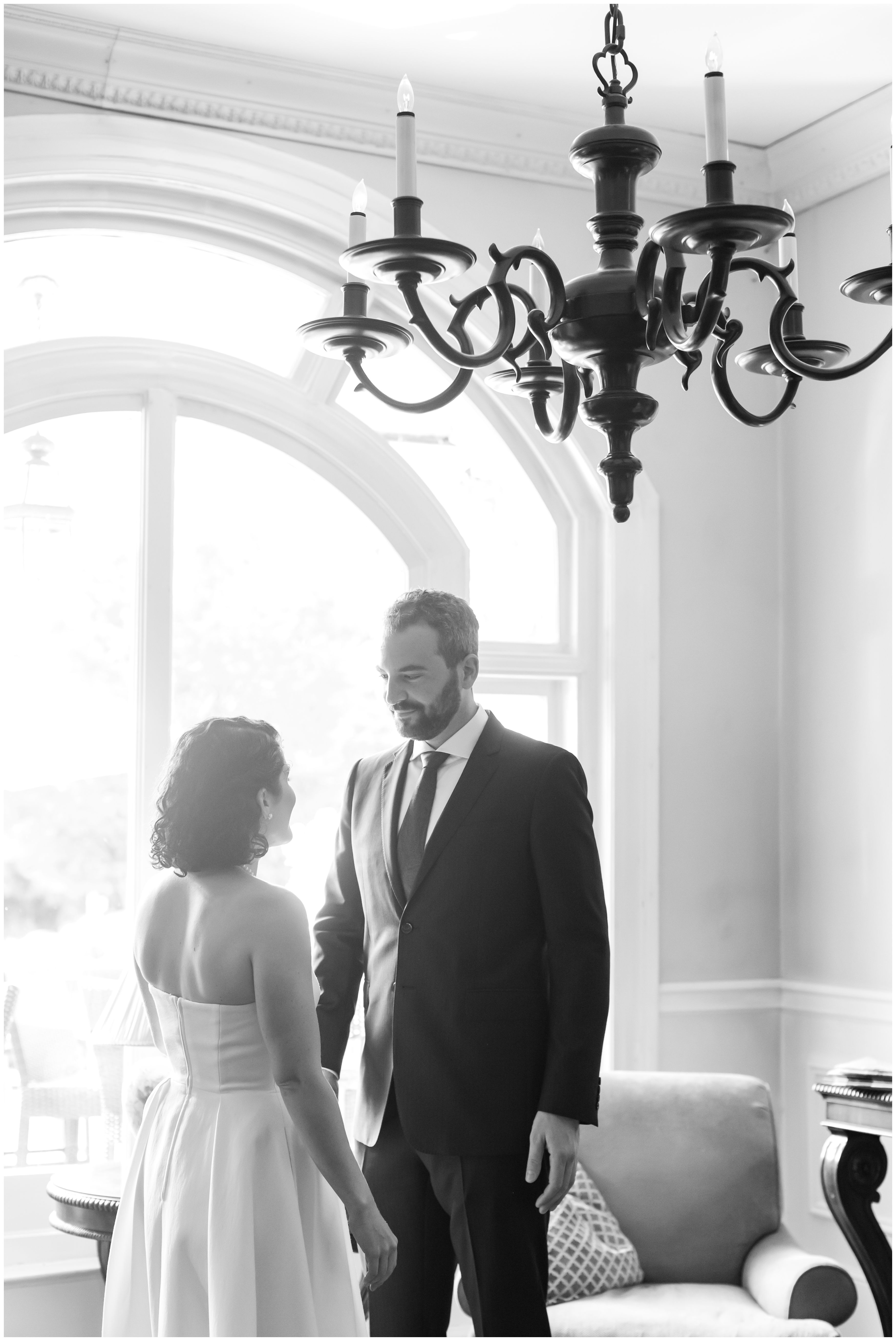 Bride and groom's first look at the Bernards Inn