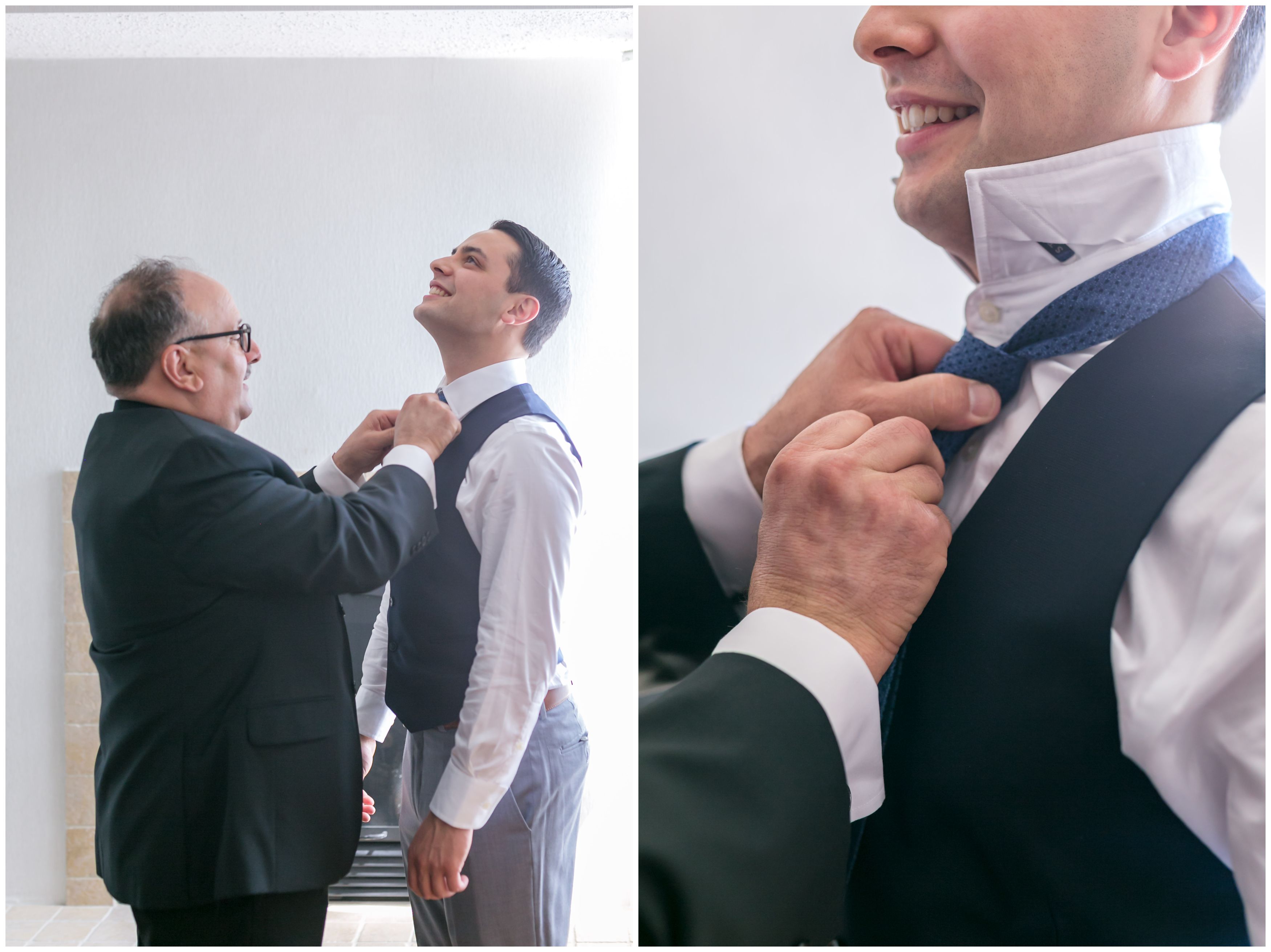 Groom getting ready with father