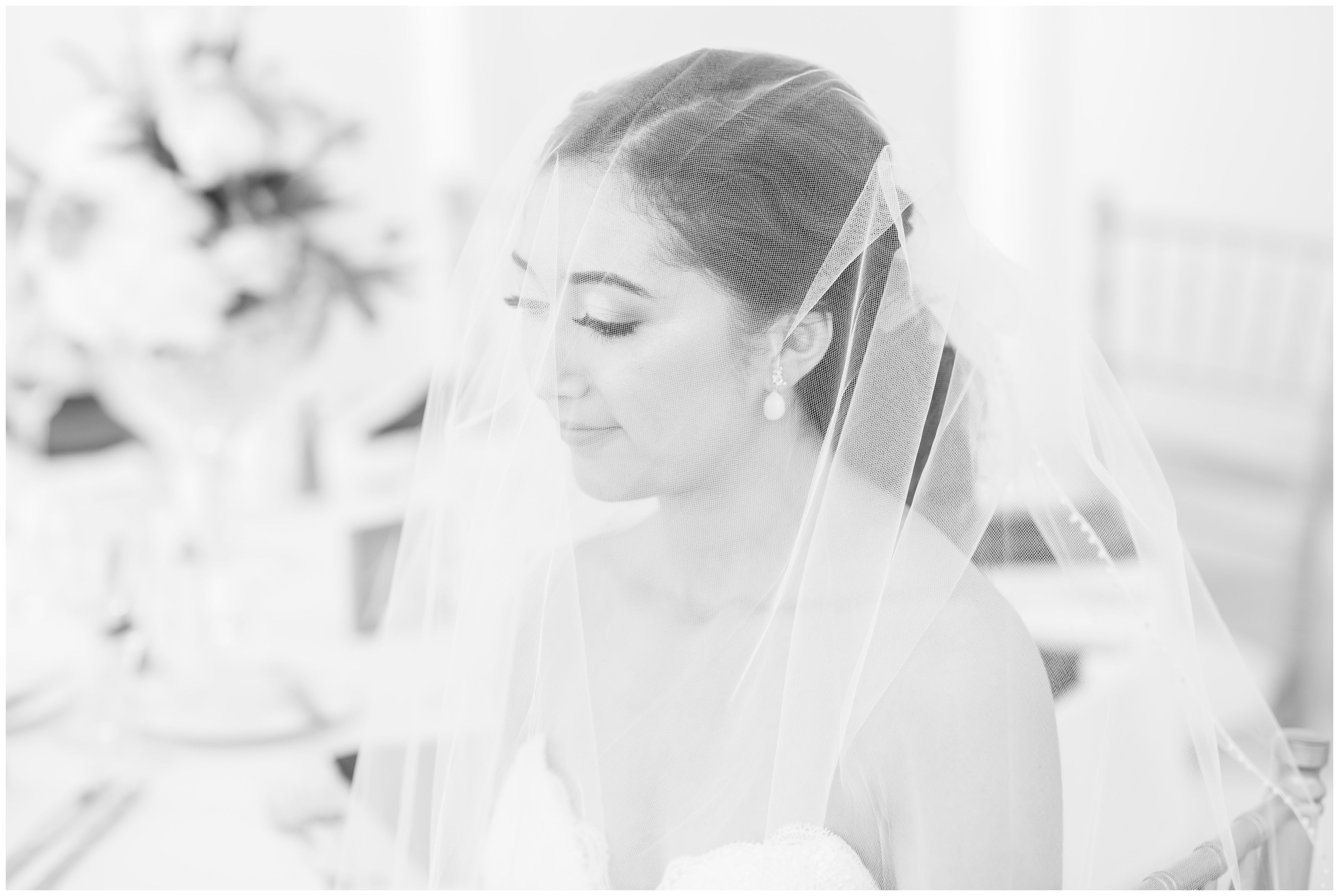 Classic black and white bridal portrait at Indian Trail Club