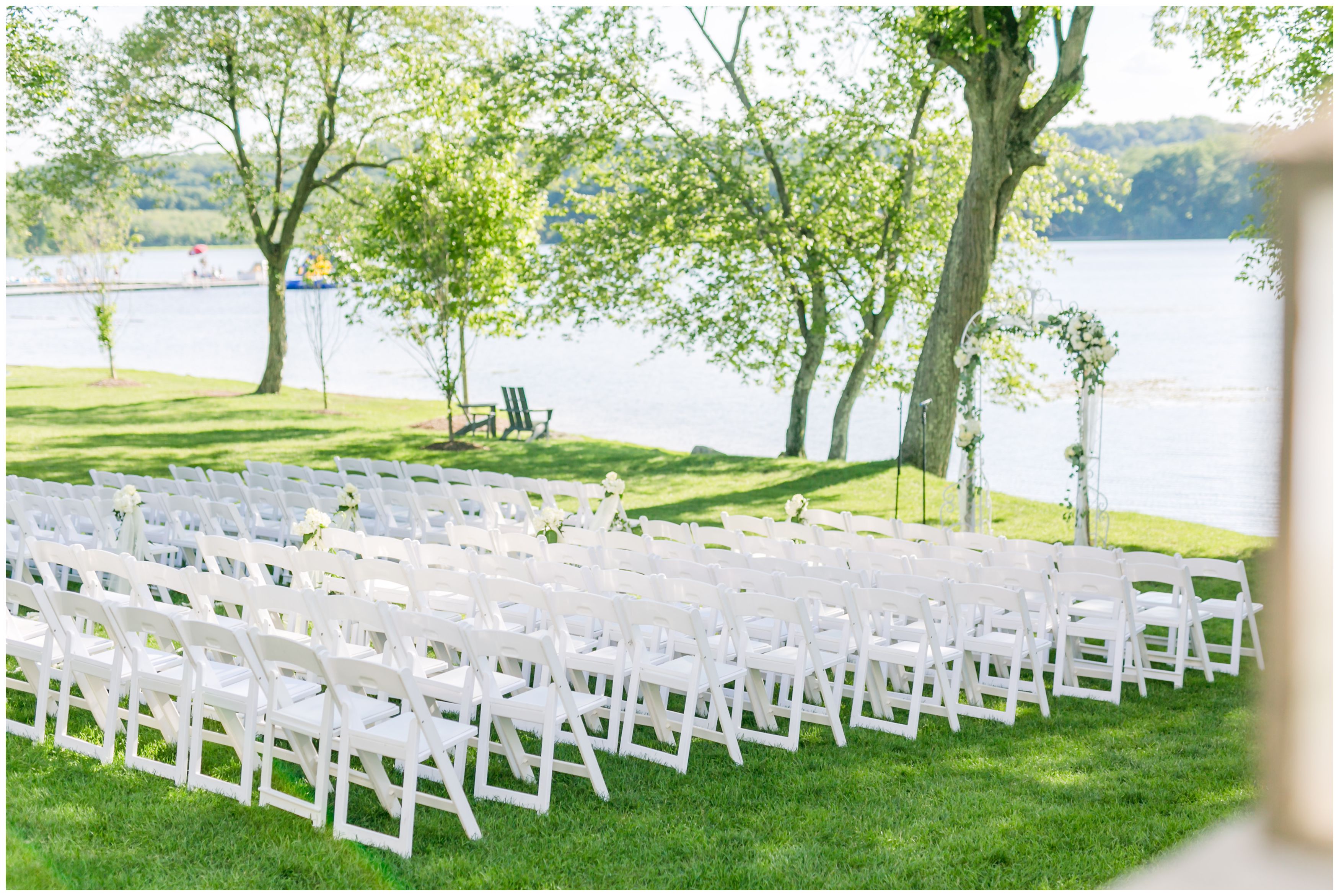 Lakeside outdoor wedding ceremony at Indian Trail Club