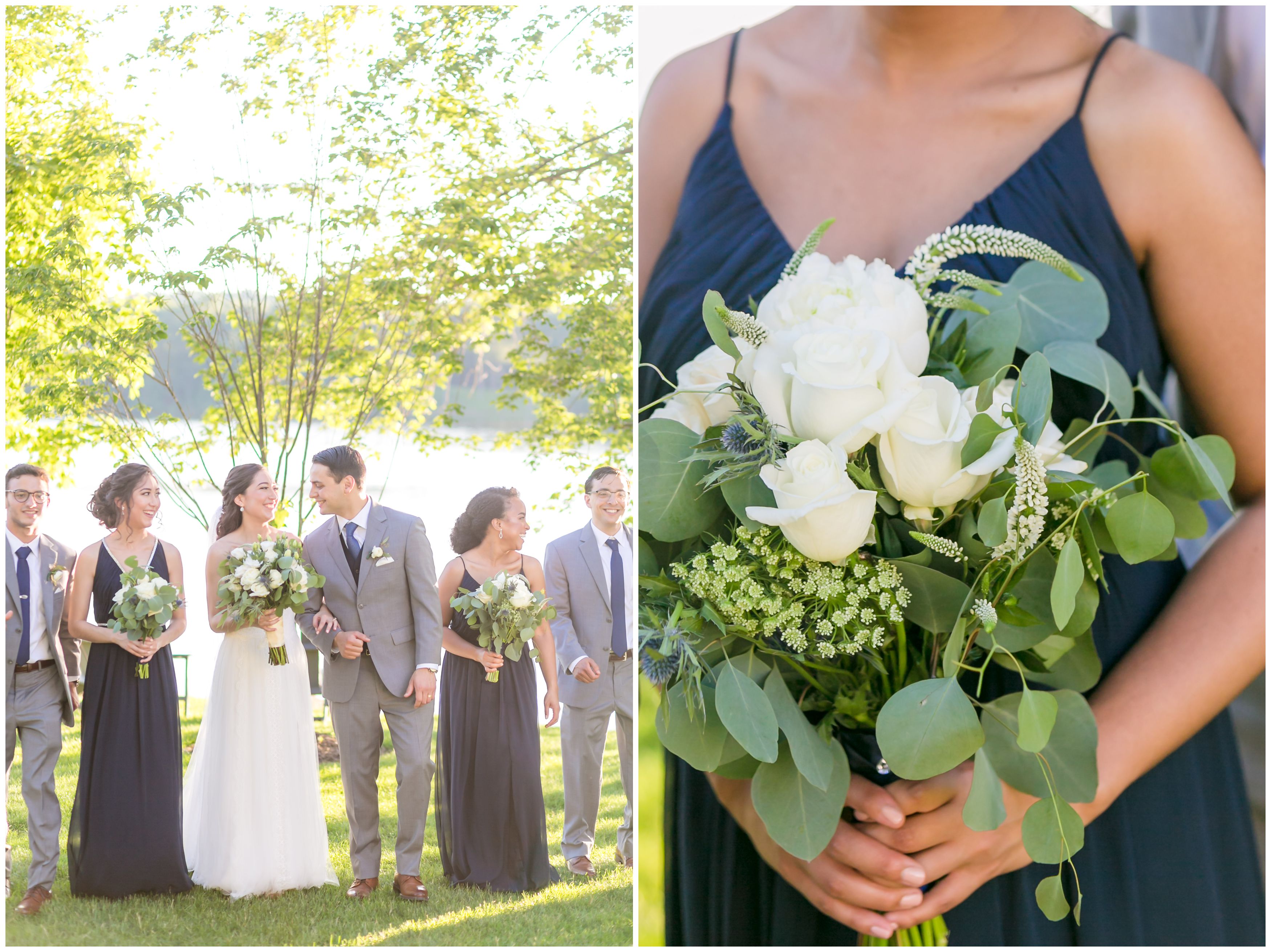 Bridal Party with bridesmaid detail at outdoor lakeside wedding