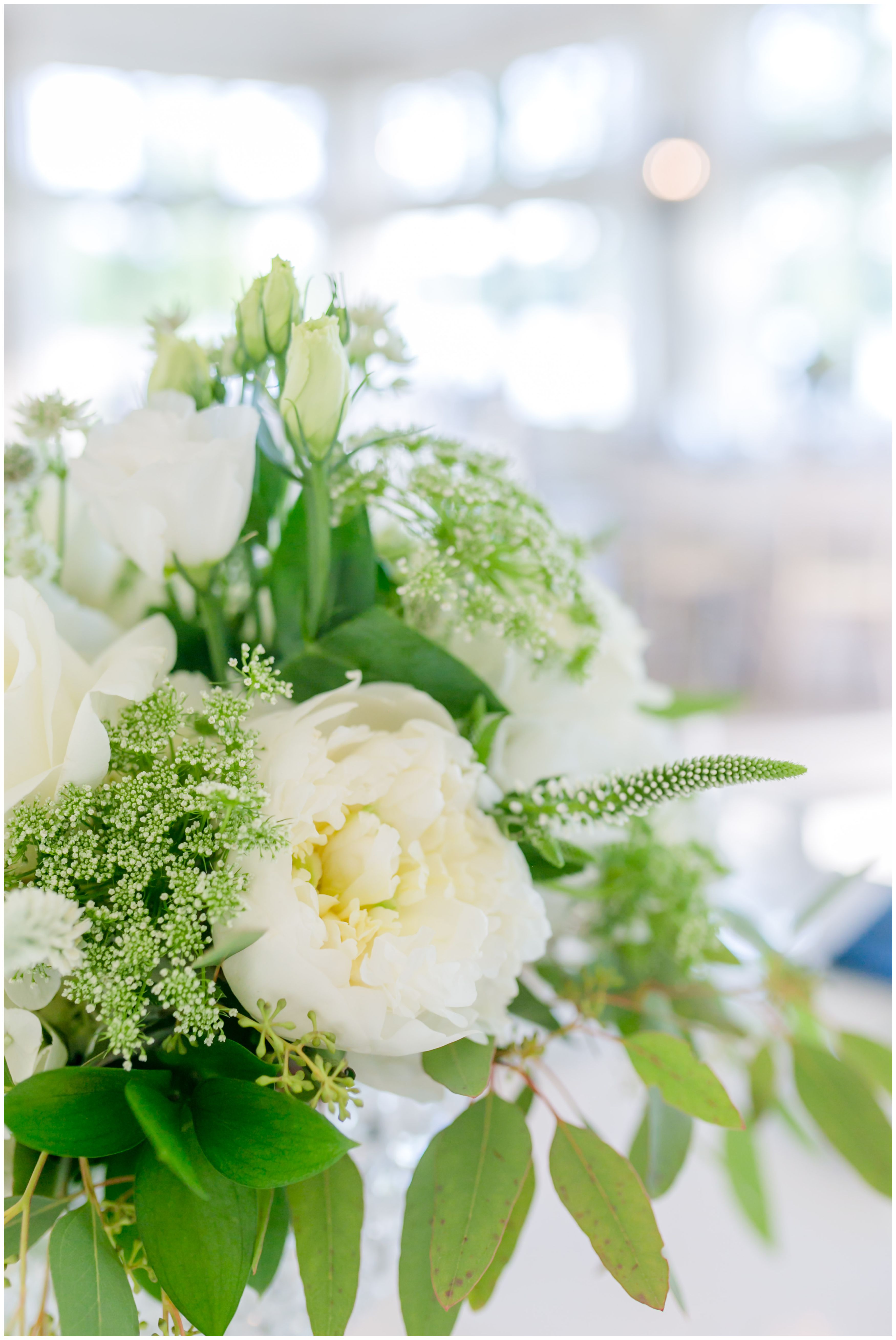 White peonies centerpiece at Indian Trail Club